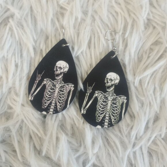 Jewelry - Leather Skeleton Earrings Drop Style Halloween